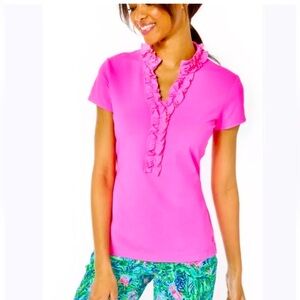 Lilly Pulitzer Pink Ruffle Short Sleeve Tee